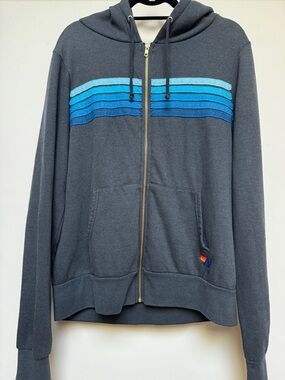 Aviator Nation 5 Stripe Hoodie Charcoal Blue Large – Never Worn/small defect